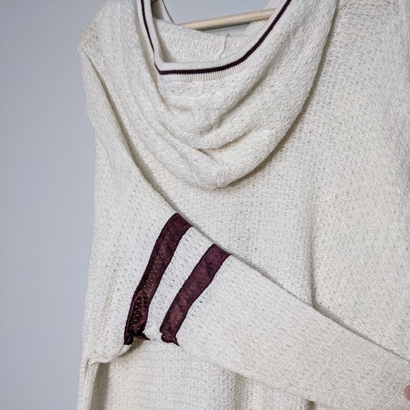 Free People Linen Love All Hoodie Pullover Ivory Burgundy Combo Knit Size Small - Picture 10 of 13